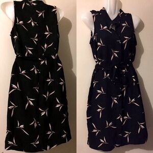 Ann Taylor Black Midi Dress with Pink Floral Pattern